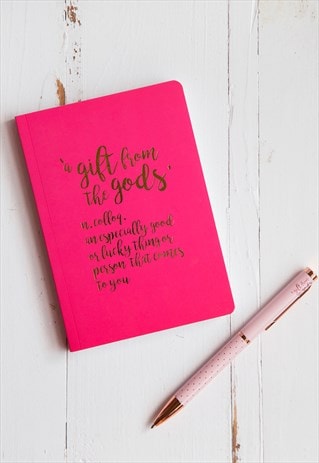 A6 NOTEBOOK IN PINK WITH SLOGAN DESIGN