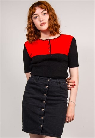 70'S VINTAGE COLOURBLOCK RED KNIT TOP