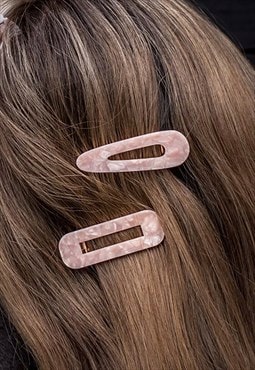 2 Pack Pair Ornant Curved Marble Hair Clip Piece Gold/Pink