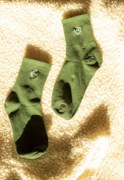 Fir Green Smiley Face Socks