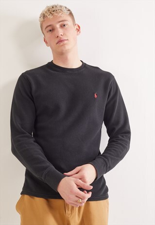 VINTAGE RALPH LAUREN LONG SLEEVE WAFFLE TOP BLACK