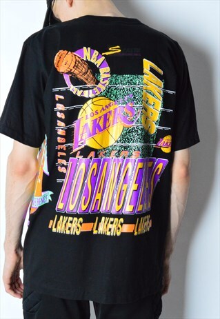 VINTAGE 1993 BLACK COLOURFUL NBA LOS ANGELES LAKERS T-SHIRT
