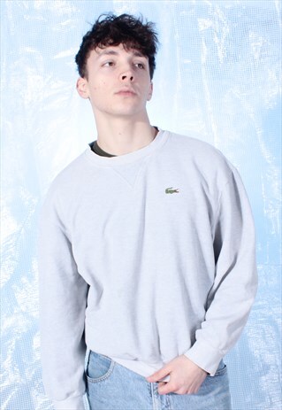 VINTAGE LACOSTE GREY EMBROIDERED TEXTURED SWEATSHIRT