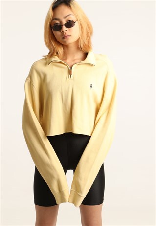 VINTAGE RALPH LAUREN EMBROIDERED LOGO CROPPED 1/4 SWEATSHIRT