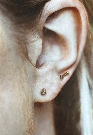 9CARAT GOLD LOVE WORDS AND HEART STUD STACKABLE EARRINGS