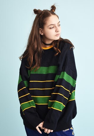 90'S RETRO OVERSIZED STRIPED NAVY BLUE DADS JUMPER TOP
