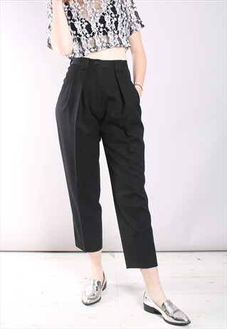 VINTAGE 80S NICOLE FARHI BLACK WOOL HIGH WAIST TROUSERS