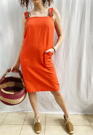VINTAGE 90S MINIMALIST LINEN MINI PINAFORE DAY DRESS SUMMER