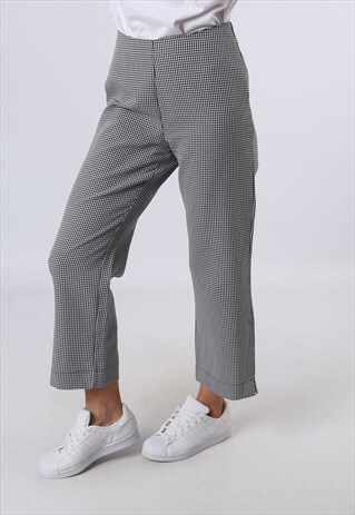 HIGH WAISTED TROUSERS CHECKED WIDE LEG UK 10 (O4A)