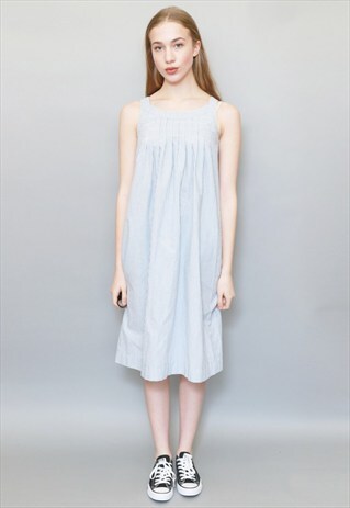VINTAGE 1990'S LIGHT BLUE & WHITE STRIPE COTTON DRESS