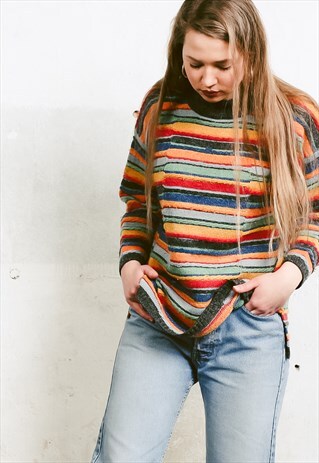VINTAGE 80S 90S COOGI STYLE COLOURFUL STRIPE SWEATER