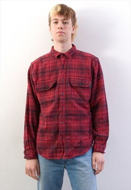 Vintage L Mens Casual Shirt Soft Moleskin Cotton Chamois Top