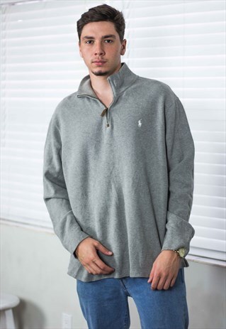 VINTAGE POLO RALPH LAUREN 1/4 ZIP JUMPER LOGO 90S XL 21.4