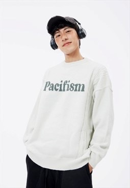 Anti war sweater pacifism slogan knitwear jumper in white