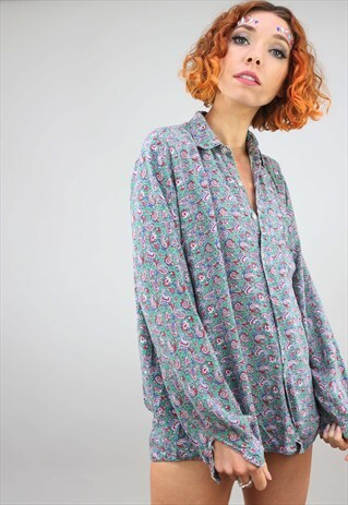VINTAGE OVERSIZED LONG SLEEVE PAISLEY PATTERNED SHIRT
