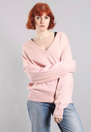 VINTAGE 80S OVERSIZE CASHMERE JUMPER IN PINK