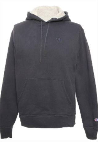 BEYOND RETRO VINTAGE NAVY CHAMPION HOODED SWEATSHIRT - S