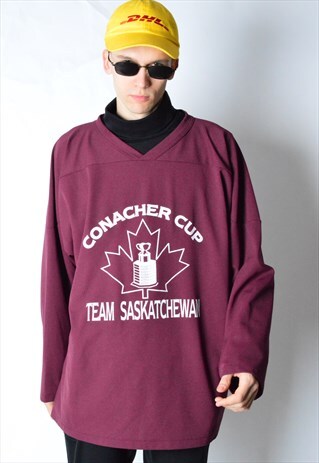 VINTAGE 80S BURGUNDY CANADA HOCKEY JERSEY SHIRT