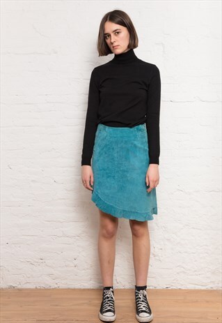 VINTAGE 90S BLUE LEATHER SKIRT