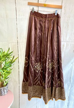 Vintage Boho Sequin Floral Embroidered 70's Gypsy Skirt