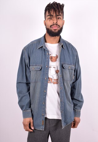 TIMBERLAND MENS VINTAGE DENIM SHIRT LARGE BLUE 90'S