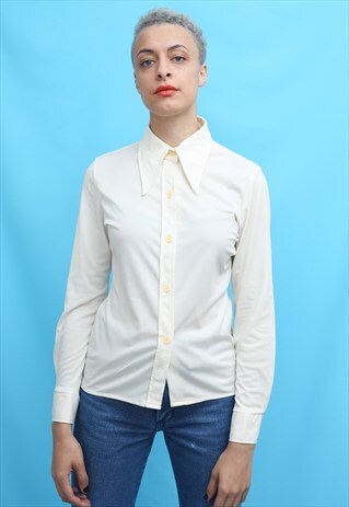 70S VINTAGE CREAM DAGGER COLLAR SHIRT