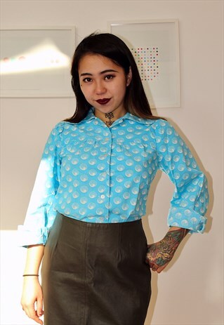 60S LONG SLEEVES BLUE COTTON SHIRT