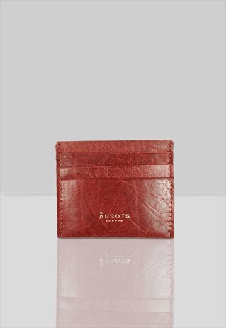 'FANN' RED VINTAGE LEATHER COMPACT RFID CREDIT CARD HOLDER