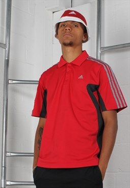 Vintage Adidas Polo Shirt in Red with Spell Out Logo Large