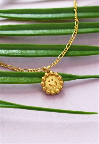 GOLD SMILE HAPPY SUN CHOKER NECKLACE HANDMADE