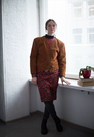 VINTAGE 70'S BROWN SUEDE CROPPED JACKET