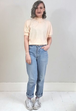 VINTAGE 80'S PEACH JERSEY SLOUCH TOP W/ EMBROIDERY