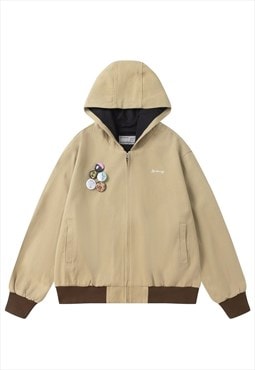 Retro windbreaker jacket preppy hooded sprint jacket cream