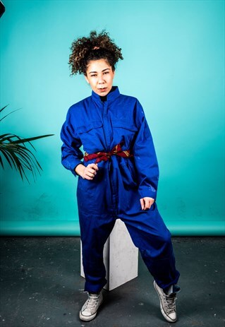 VINTAGE BOILERSUIT IN ROYAL BLUE WITH PAINT MARKS
