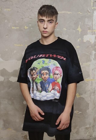 DEAD RAPPER TEE PARTY HIP-HOP CARTOON TIE-DYE T-SHIRT BLACK