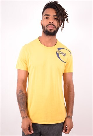 JUST CAVALLI MENS VINTAGE T-SHIRT TOP MEDIUM YELLOW 90S