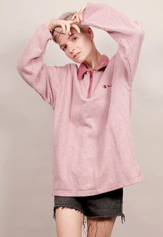 90'S VINTAGE CHAMPION RIBBED CERISE ZIP-UP SWEATER