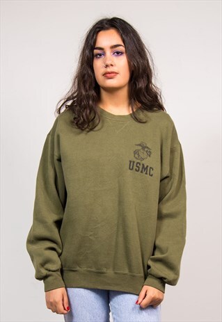 VINTAGE 90'S KHAKI GREEN US MARINE CORPS SWEATER JUMPER