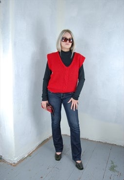 Vintage 90's crochet funky hippie baggy jumper vest in red 