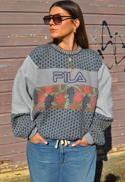 90's vintage Fila reworked abstract pattern knit sweatshirt