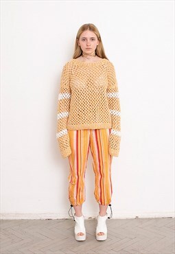 Vintage Crochet Sweater Festival Light Orange Net 90s