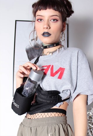 90S SPORTS Y2K GOTH ASICS BLACK CROSS FANNY PACK BUM BAG