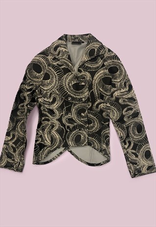 BLACK SNAKE PRINT VINTAGE RETRO LEATHER BIKER JACKET