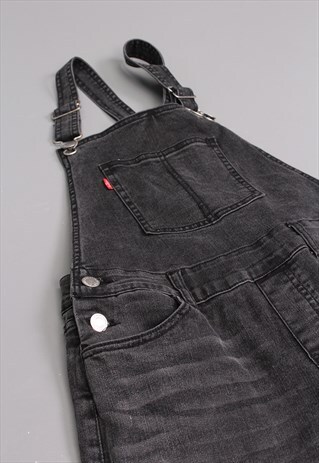 VINTAGE LEVI'S BLACK DENIM DUNGAREES Y2K OVERALLS. WORKWEAR