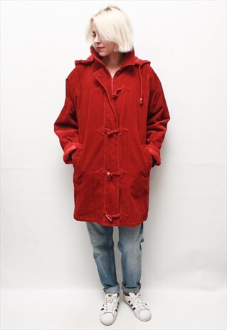 VINTAGE 90' AMAZING CORDUROY MAROON COAT WITH A HOOD