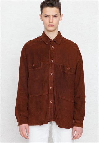 VINTAGE BROWN CAPITOL LONG SLEEVE LEATHER SHIRT