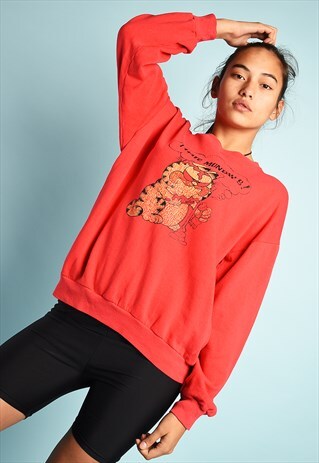 VINTAGE 90S GARFIELD NOVELTY PRINT SWEATSHIRT JUMPER IN RED