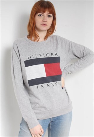 VINTAGE TOMMY HILFIGER BIG LOGO SWEATSHIRT GREY