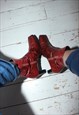 REVIVAL VINTAGE 90S RED LEATHER SNAKESKIN PRINT ANKLE BOOTS