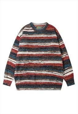 Striped sweater fluffy jumper woolen rainbow pullover in red